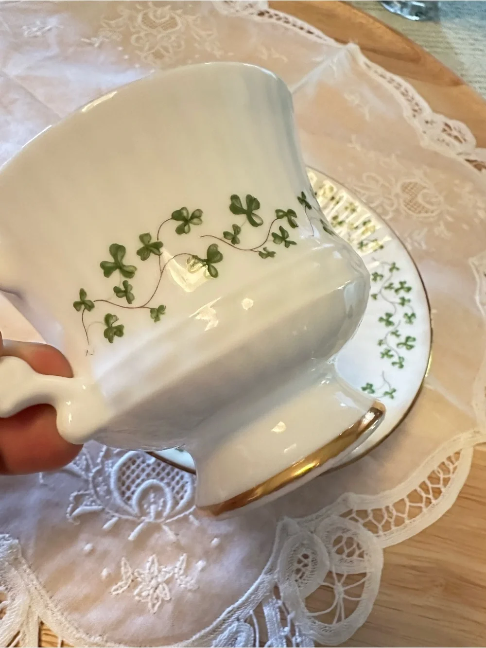 Vintage Royal Tara Galway Ireland Shamrock Trellis Tea Cup Saucer Set